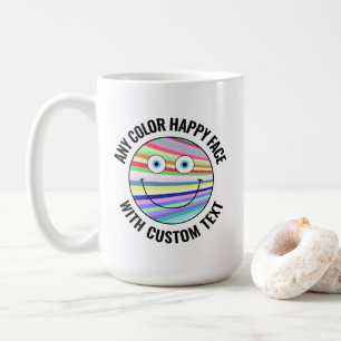 Any Custom Colour Background Text Happy Face (BLCK Coffee Mug
