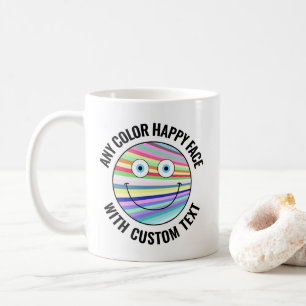 Any Custom Colour Background Text Happy Face (BLCK Coffee Mug