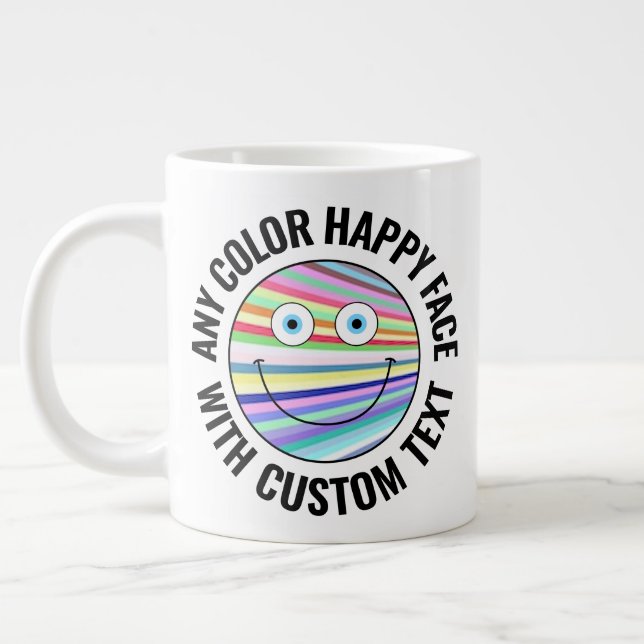 Any Custom Colour Background Text Happy Face (BLCK Large Coffee Mug (Left)