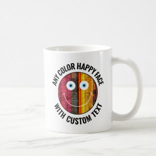 Any Custom Colour Background Text Happy Face (WHT) Coffee Mug