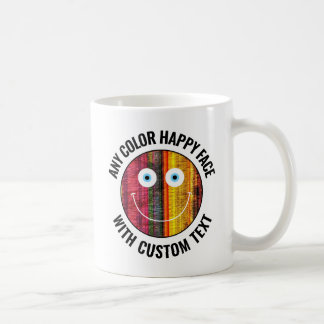 Any Custom Colour Background Text Happy Face (WHT) Coffee Mug