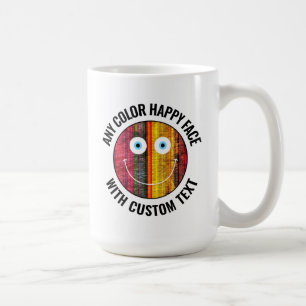 Any Custom Colour Background Text Happy Face (WHT) Coffee Mug