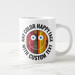 Any Custom Colour Background Text Happy Face (WHT) Large Coffee Mug