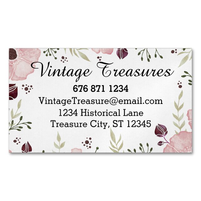 Any Custom Colour Floral Pattern Magnetic Business Card (Front)
