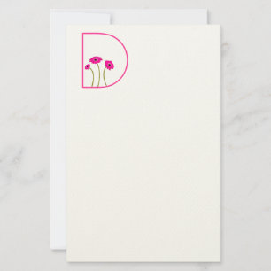 Any Custom Colour Monogram Raspberry Gerbera Daisy Stationery