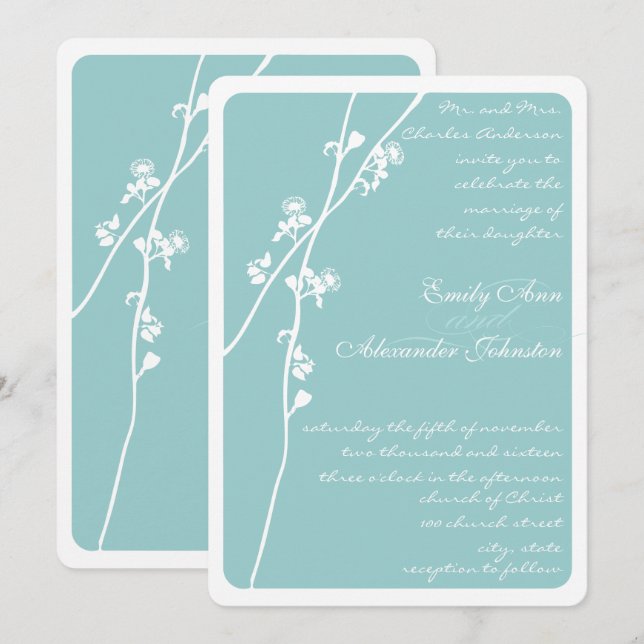 Any Custom Colour Wild Flower Branch Wedding Invitation (Front/Back)