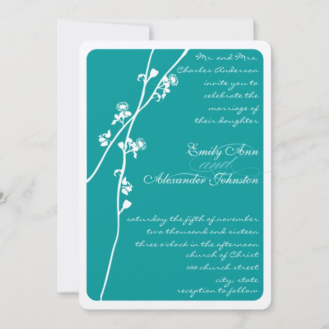 Any Custom Colour Wild Flower Branch Wedding Invitation (Front)