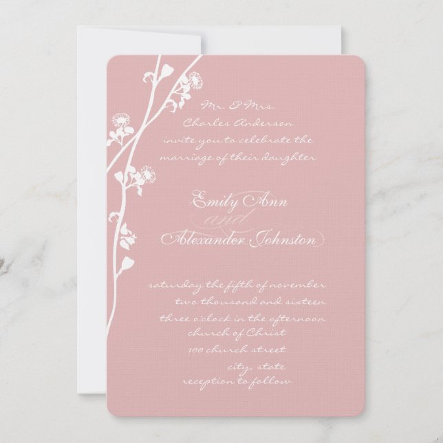Any Custom Colour Wild Flower Branch Wedding Invitation (Front)