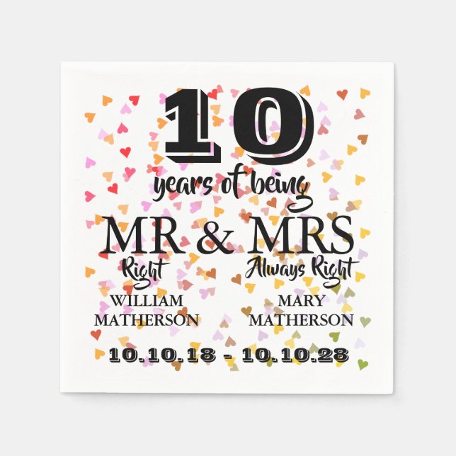Any Date Wedding Anniversary Mr Mrs Right Napkin (Front)