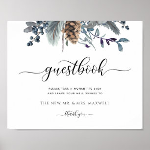 Any Event, Blue Rustic Floral, Guestbook Sign