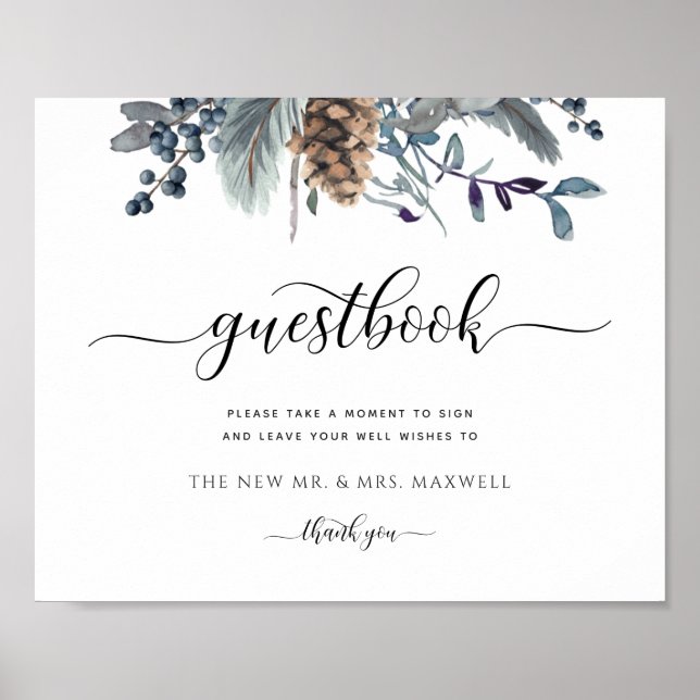 Any Event, Blue Rustic Floral, Guestbook Sign (Front)