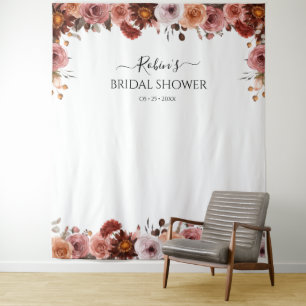 Any Event Blush and Burgundy Floral Photo Backdrop Tapestry