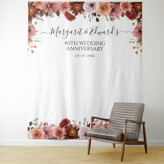 Any Event Blush and Burgundy Floral Photo Backdrop Tapestry (In Situ)