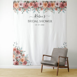Any Event, Blush Peach Mint Floral Photo Backdrop Tapestry