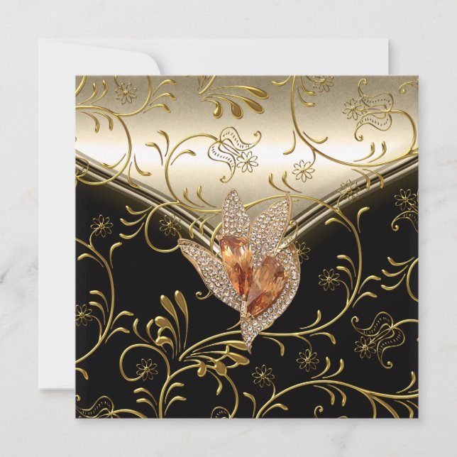 Any Event Elegant Damask Caramel Cream Beige Gold Invitation (Front)