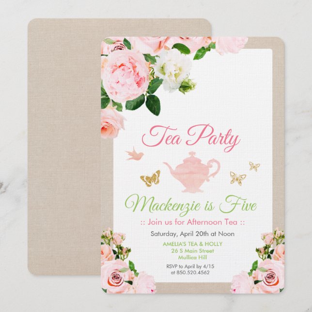 ANY EVENT - Floral Tea Party Invitation (Front/Back)