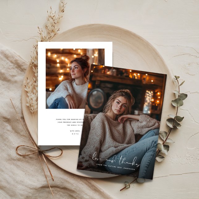 Any Event Love & Thanks 2 Photo Bridal Shower Thank You Card (Creator Uploaded)