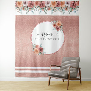 Any Event, Rose Gold, Peach Floral Photo Backdrop Tapestry