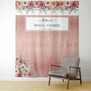 Any Event, Rose Gold, Peach Floral Photo Backdrop Tapestry