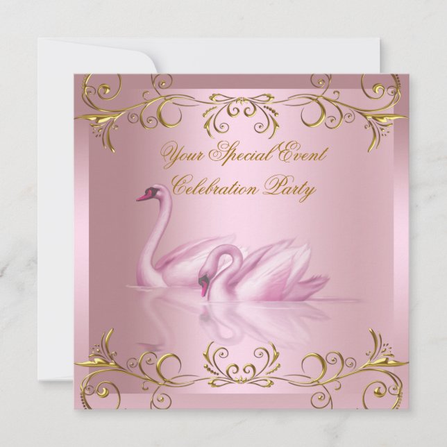 Any Event Swans Gold Pink Elegant Party Invitation (Front)