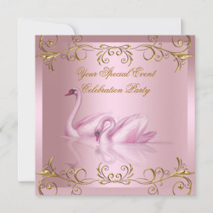 Any Event Swans Gold Pink Elegant Party Invitation