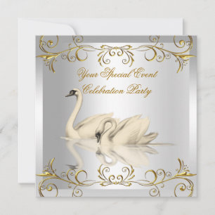 Any Event Swans Gold White Elegant Party Invitation