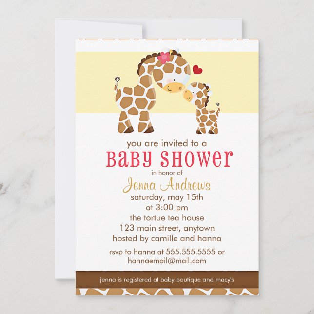 Any Gender Cute Giraffe Baby Shower Invitation (Front)
