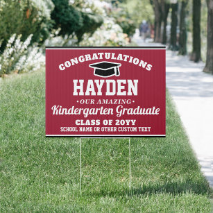 ANY Grade Kids Graduation Red, White & Black Yard Garden Sign
