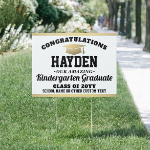 ANY Grade Kids Graduation White, Black & Gold Yard Garden Sign
