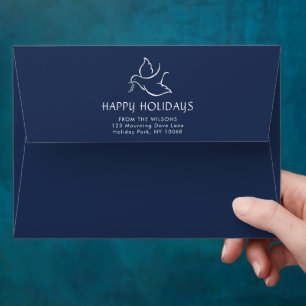Any Greeting Holiday Dove Return Address Navy Blue Envelope