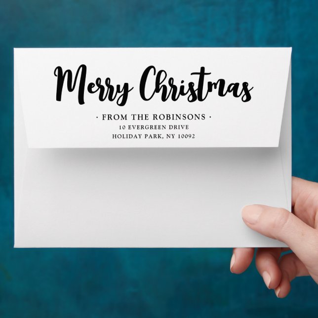 Any Greeting Return Address Black White Christmas Envelope (Hand)