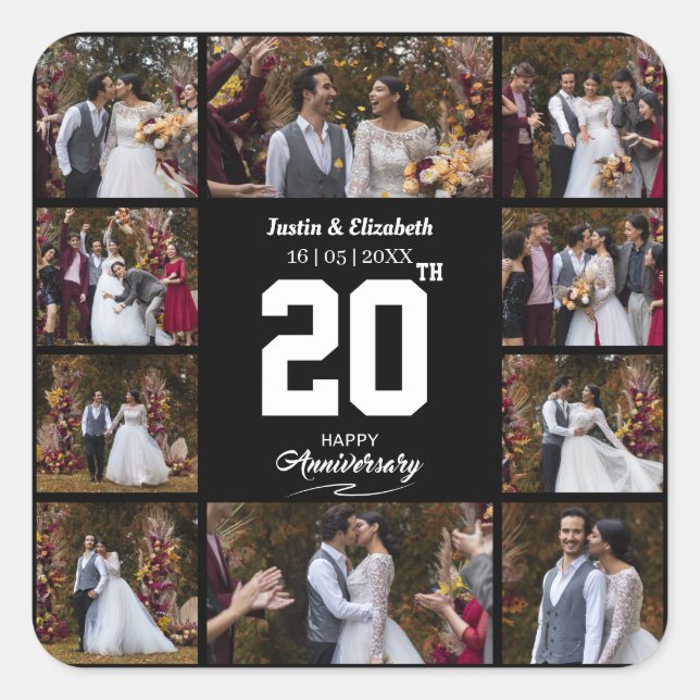 Any Happy Anniversary 10 Photo Collage Square Sticker (Front)