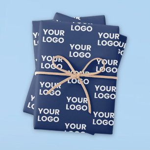 Any Image or Business Logo Editable Dark Navy Blue Wrapping Paper Sheet