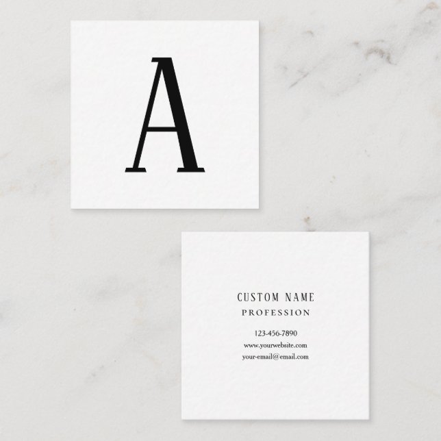 Any Letter | Black & White or DIY Colours  Square Business Card (Front/Back)