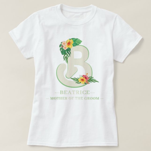 Any Letter Monogram Tropical Flowers Plam Leaves T-Shirt (Design Front)