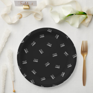 Any Logo or Uploaded Image Scattered Pattern Paper Plate