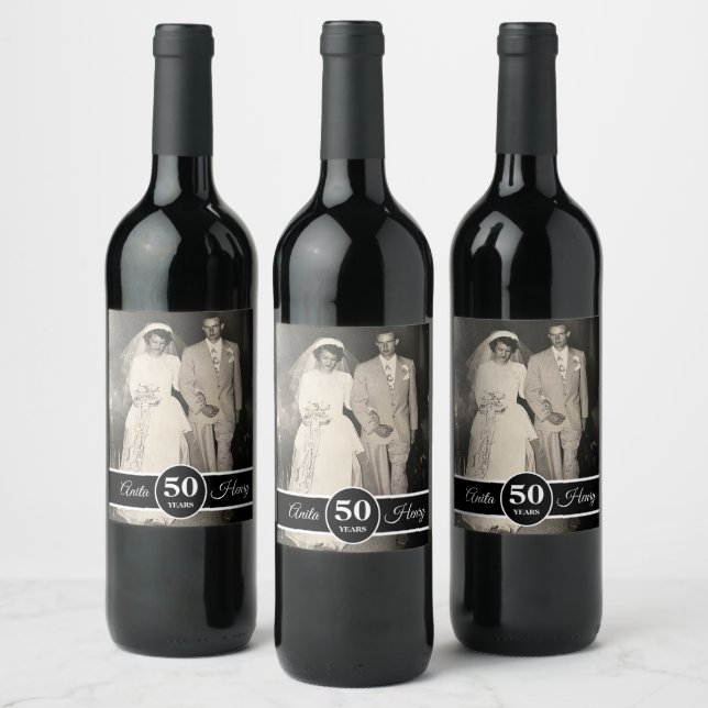 Any Milestone Wedding Anniversary Photo Wine Label (Bottles)