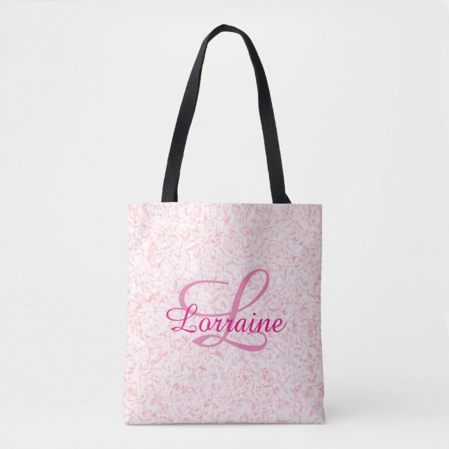 Any Monogram Pink Speckle & Swirl Tote Bag (Front)