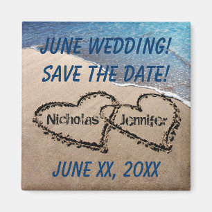 Any Month Wedding, Hearts In Sand Save Date Magnet