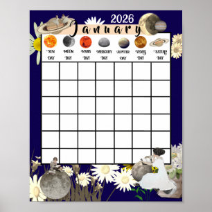 Any Month Year Calendar Astrological Poster