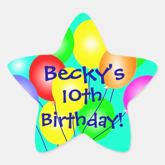 Any Name & Age Colourful Birthday Balloons Sticker (Front)