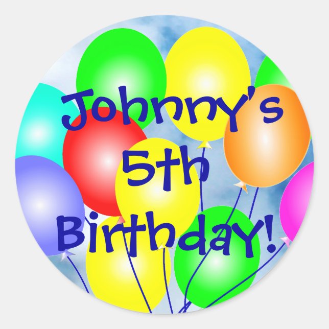 Any Name & Age Colourful Birthday Balloons Sticker (Front)