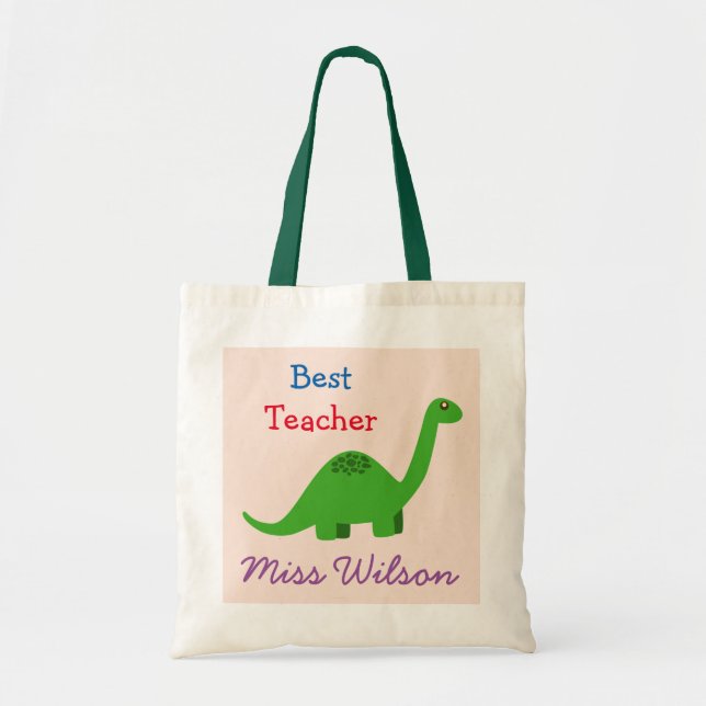 (Any name) Best Teacher Dinosaur Tote Bag (Front)