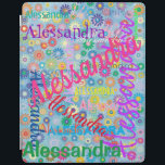 Any Name Collage iPad Smart Cover<br><div class="desc">This iPad cover leaves no doubt about who it belongs to! The cover features a colourful girly design with the name of your choice appearing in numerous different fonts and colours. The names are displayed over a blue background with colourful flowers. The cover comes with a choice of iPad versions....</div>