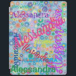 Any Name Collage iPad Smart Cover<br><div class="desc">This iPad cover leaves no doubt about who it belongs to! The cover features a colourful girly design with the name of your choice appearing in numerous different fonts and colours. The names are displayed over a blue background with colourful flowers. The cover comes with a choice of iPad versions....</div>