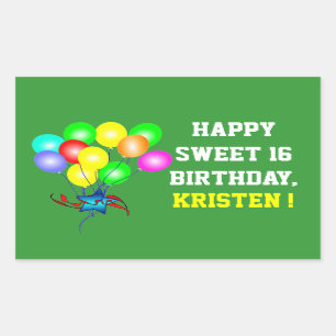 Any Name & Colour Happy Sweet 16 Birthday Stickers