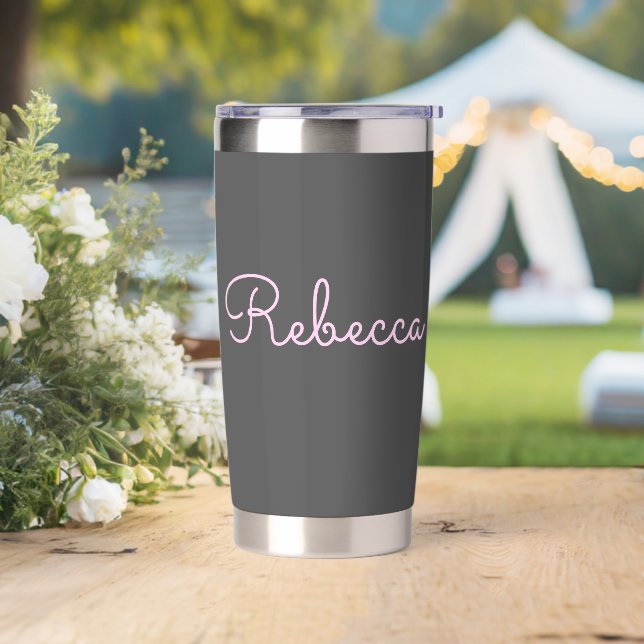 Any Name | Cool Editable Light Pink Script Black Insulated Tumbler (Wedding)