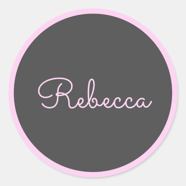 Any Name | Cool Editable Pink Script & Border Classic Round Sticker (Front)