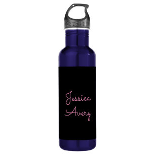 Any Name   Cool Editable Pink Script on Black 710 Ml Water Bottle