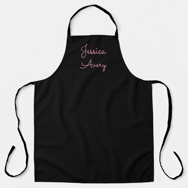 Any Name | Cool Editable Pink Script on Black Apron (Front)